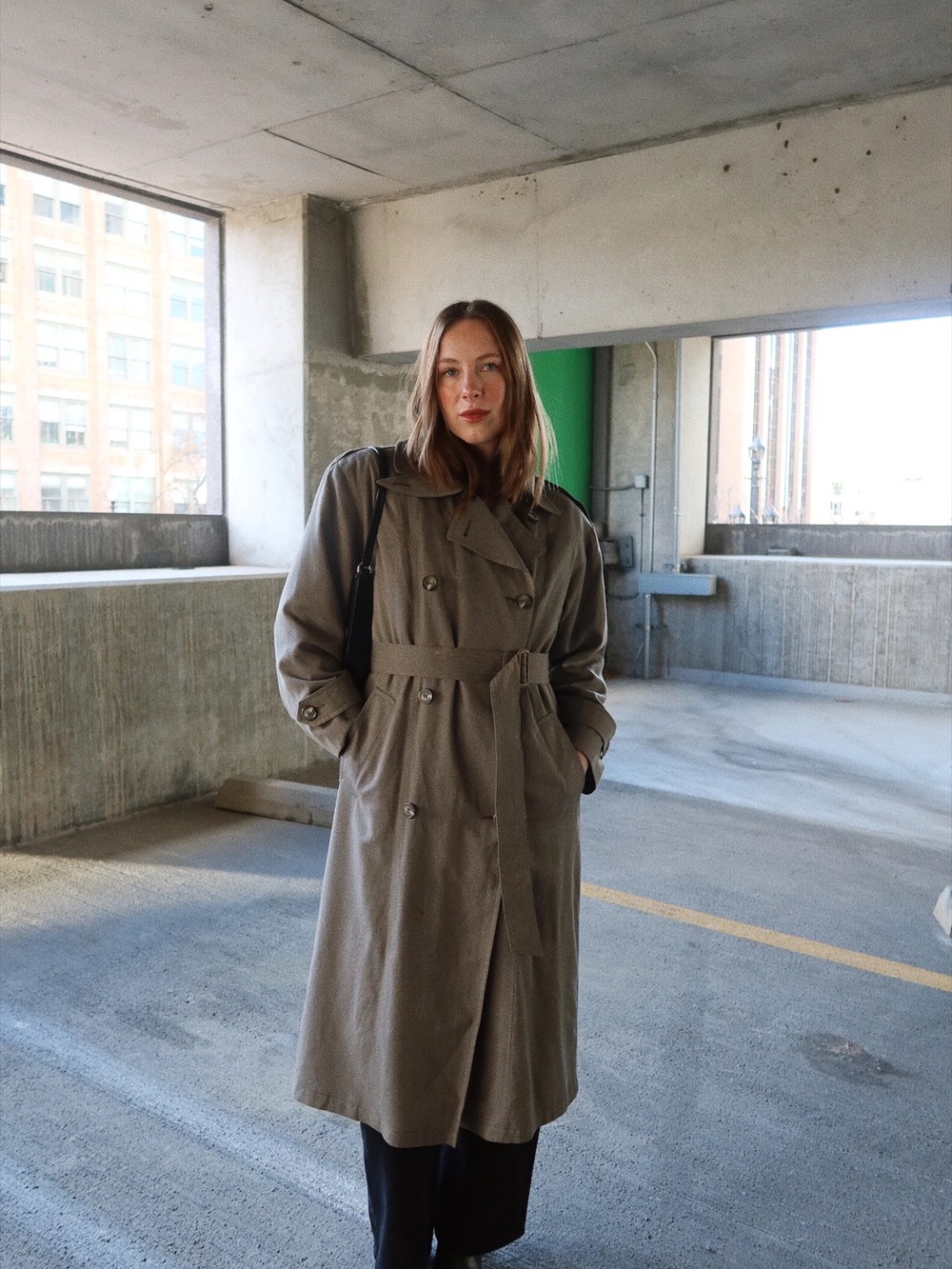 Chic oldmoney city London Fog Taupe Double-Breasted Trench Coat with Belt